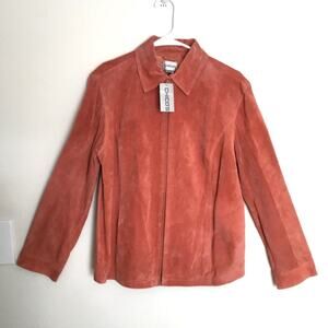 Chico's Orange Suede Leather Front Zip Women's Jacket Sz 1 (S)